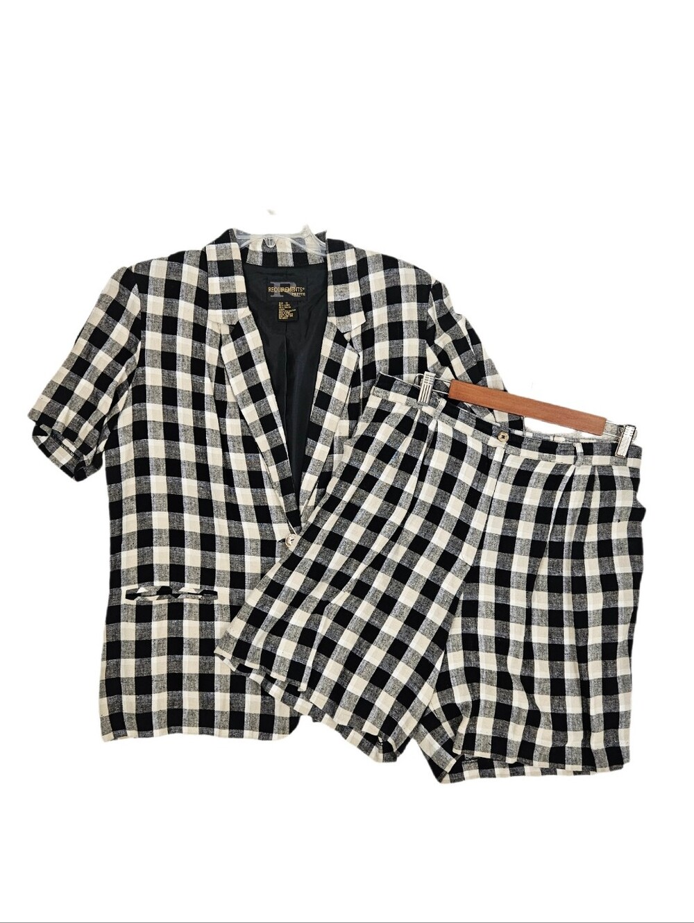 Linen Blend Blazer Shorts Set Womens 10 12 Office Vintage Black Beige White 2pc
